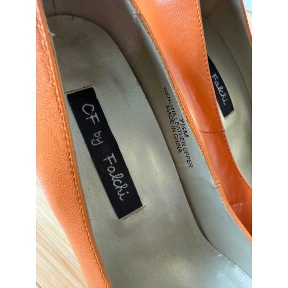 CF BY FALCHI CARLOS FALCHI ORANGE LEATHER PUMPS POINTED TOE HEELS SIZE 7.5 - Picture 8 of 9